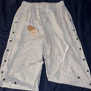 Striped casual loose buttoned H-line straight pants in size xxl